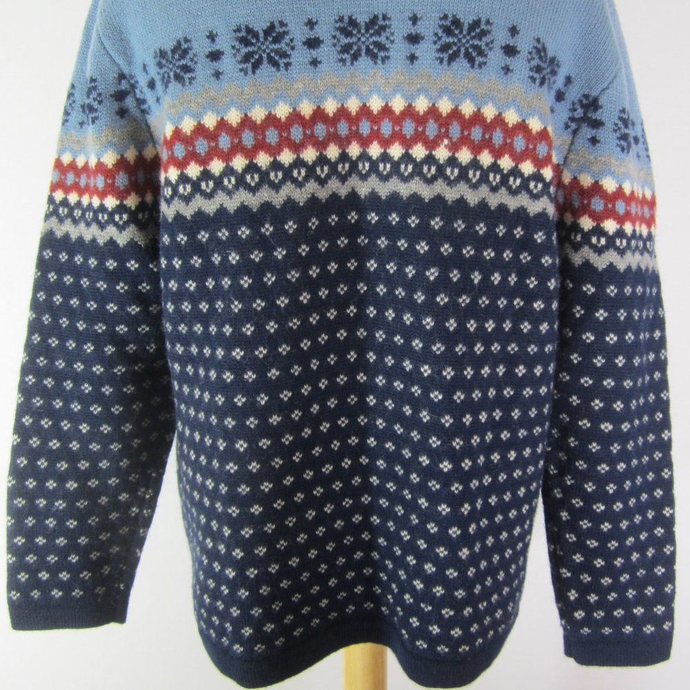 Vtg Lands End Mens M Blue Nordic Wool Ski Sweater - Picture 8 of 8